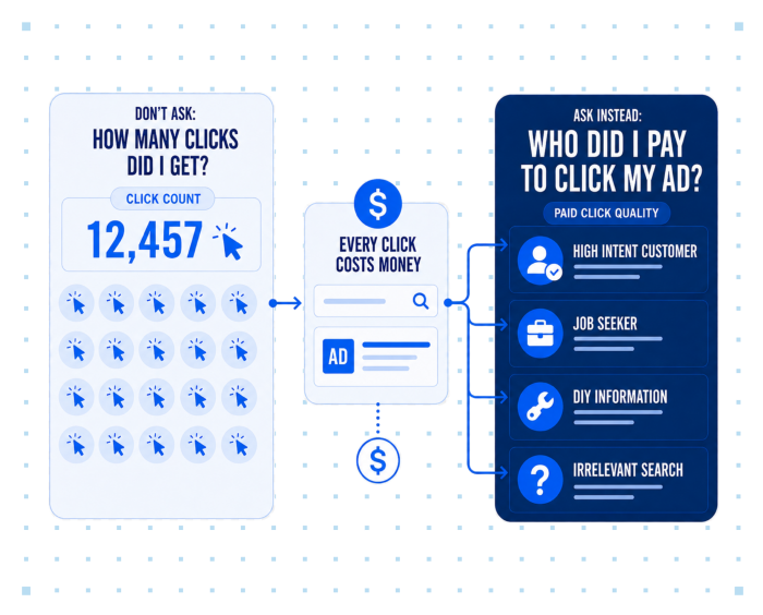 An image showing that who visits your page is important and not how many clicks you are getting