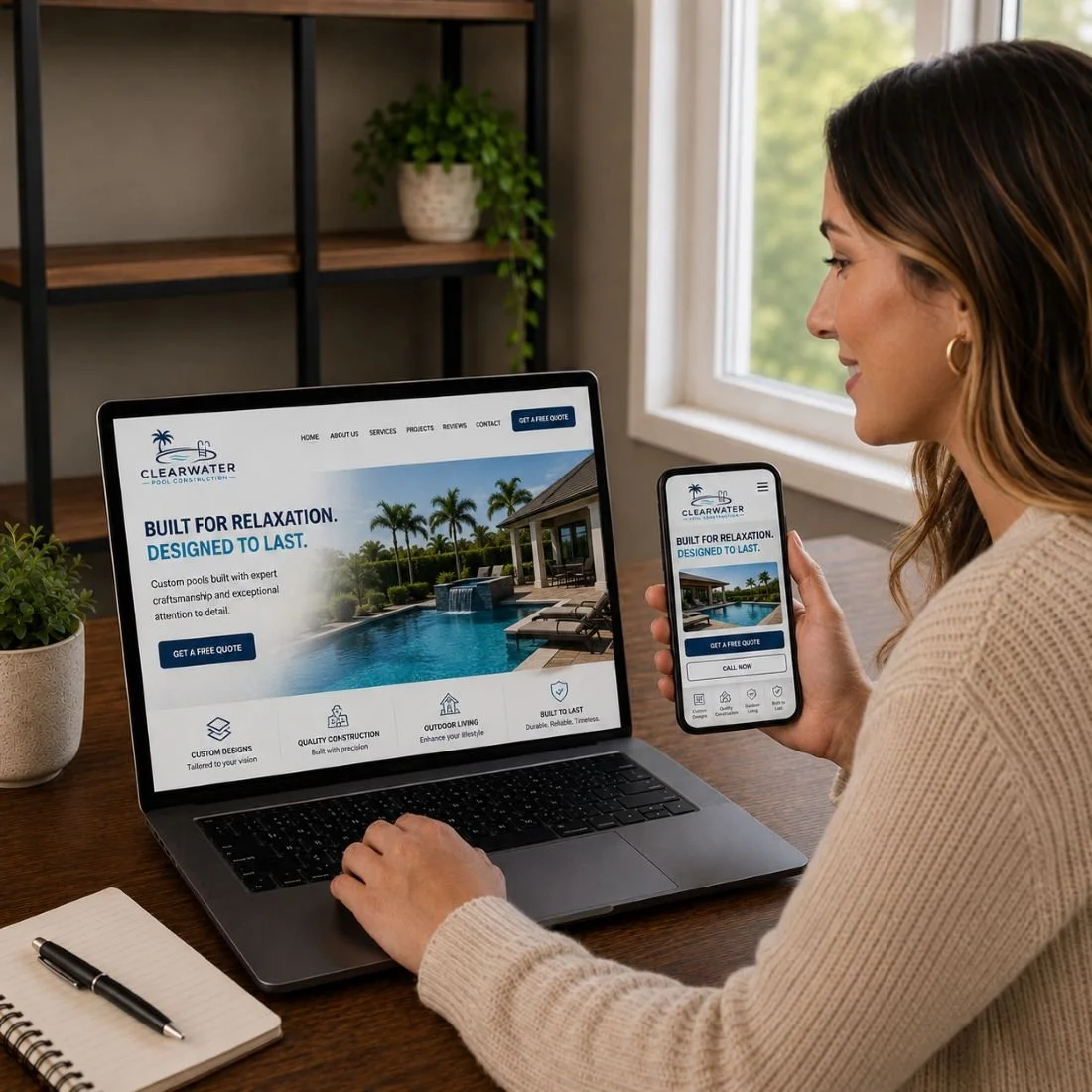 Image of a customer shopping for a pool construction company