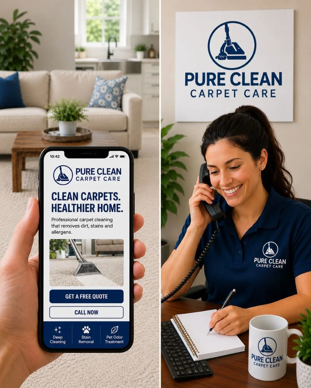 Image of a receptionist for a carpet cleaning company answering the phone