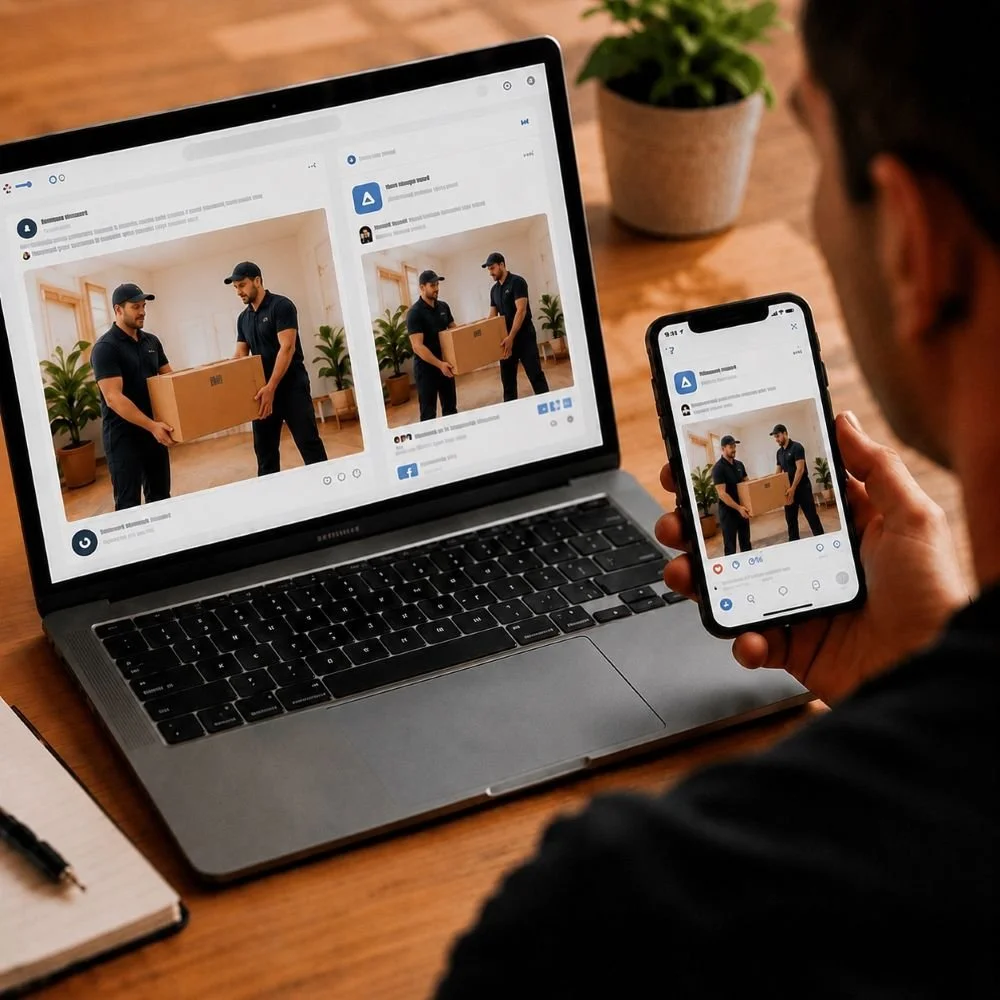 An image of a customer looking at a moving website