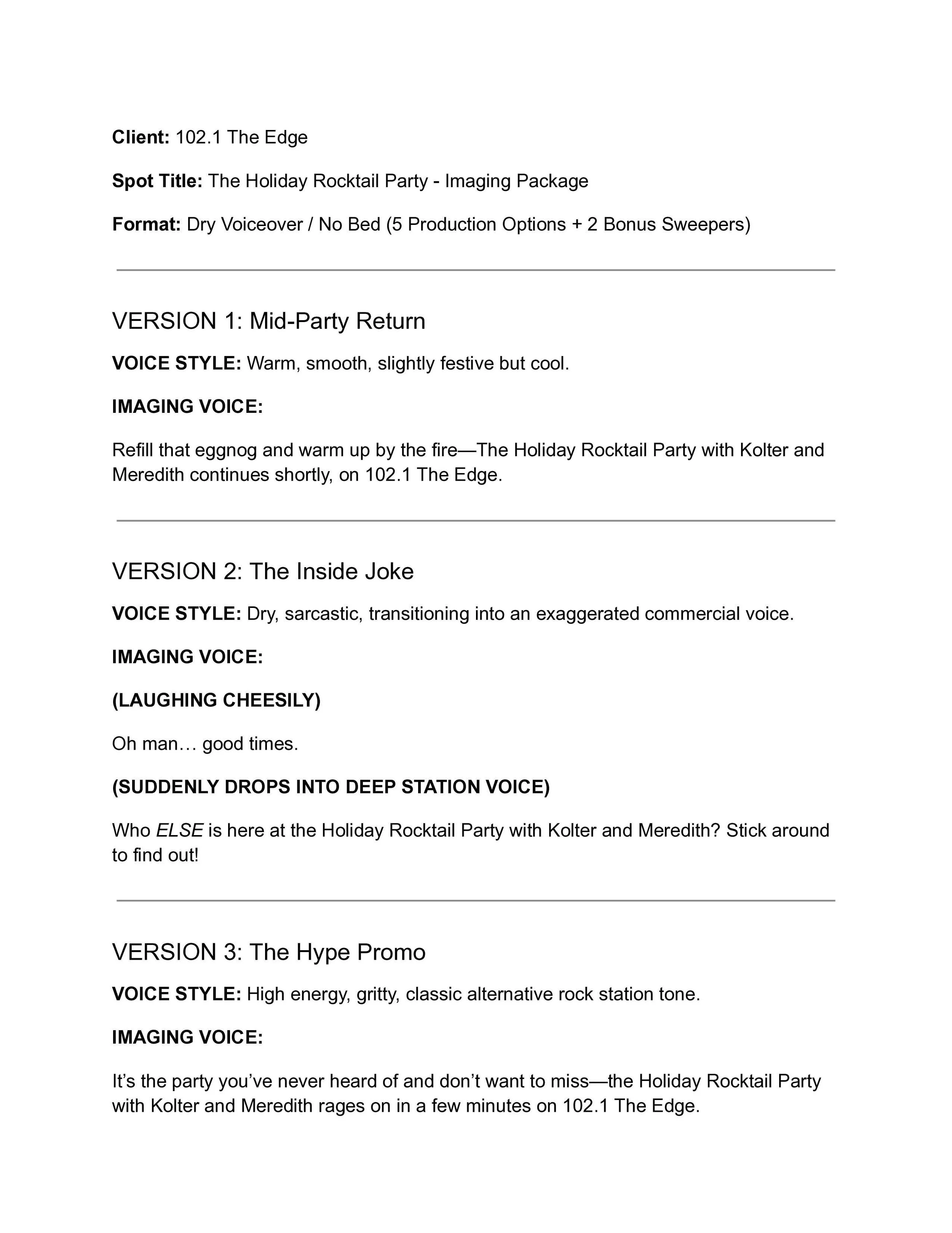 Radio Imaging For Christmas Rocktail Party Feature