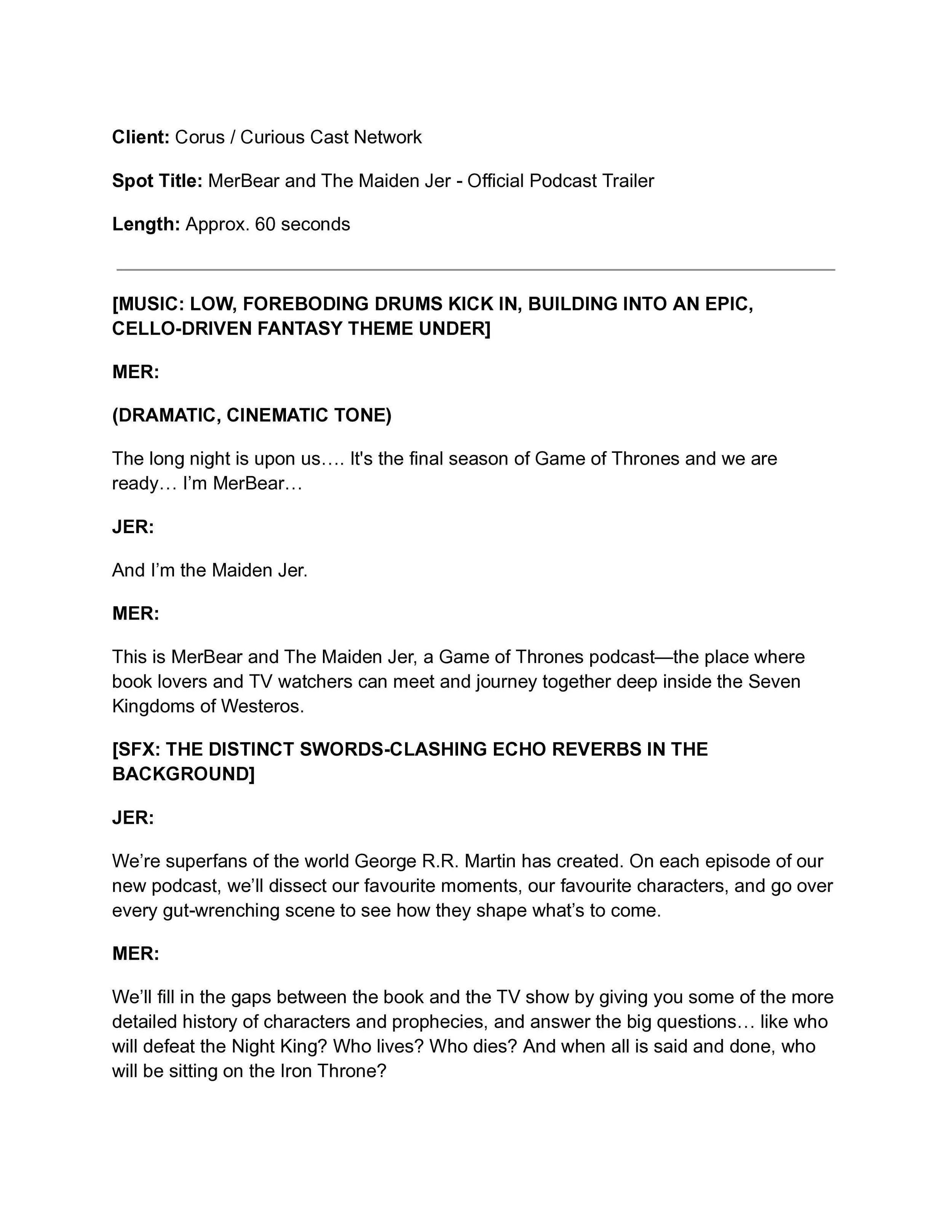 Merbear and Maiden Jer Podcast Trailer Script Page 1