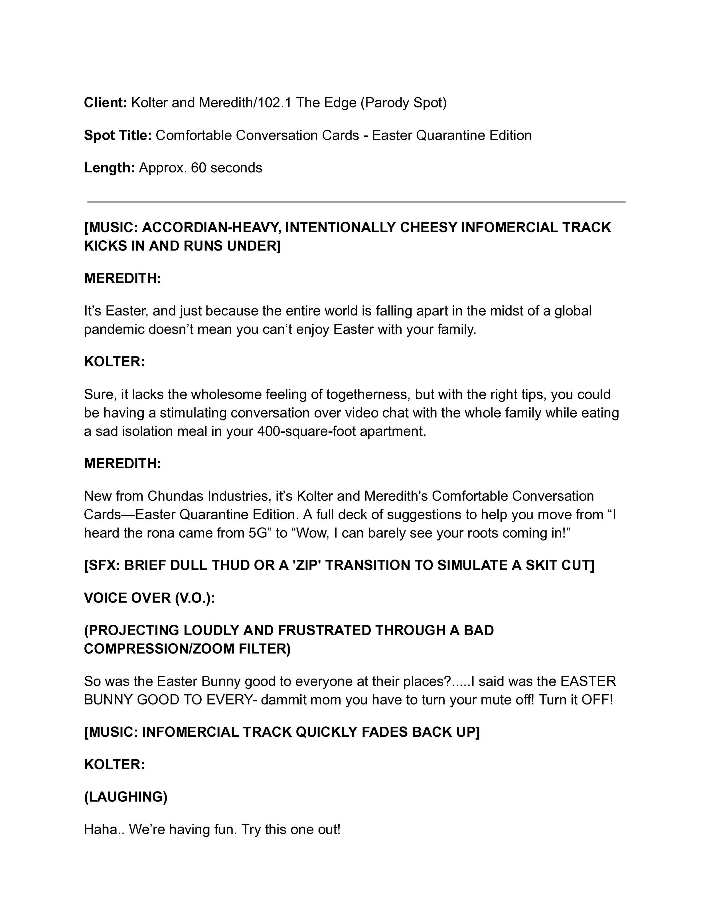 AUDIO PARODY PROMO: Comfortable Conversation Starters Page 1