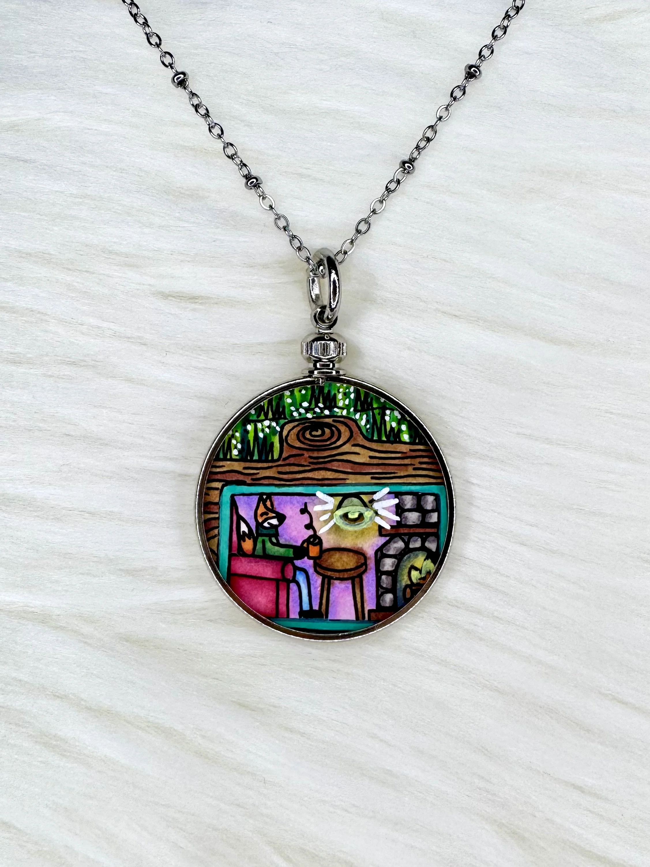 Cozy Woodland Cottage Pendant | One-of-a-Kind Hand-Drawn Original Necklace