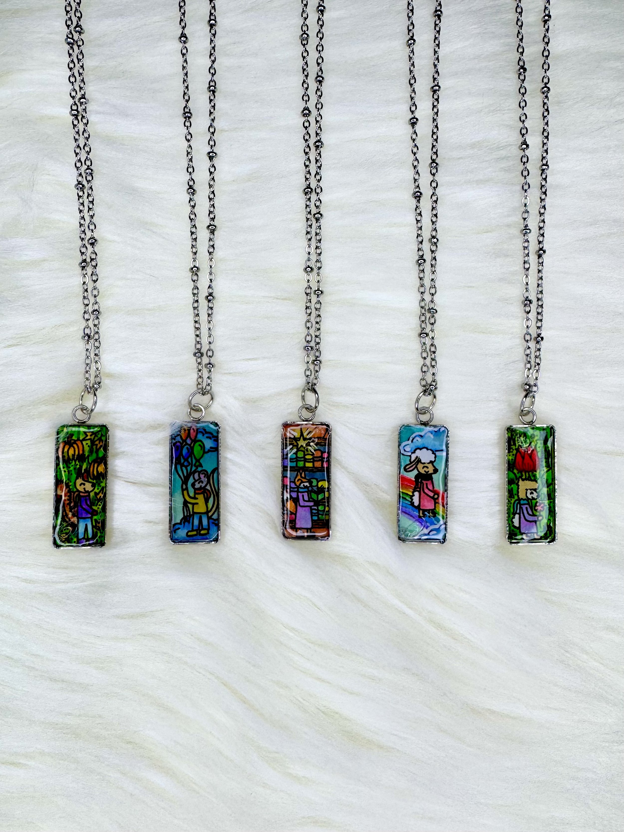 Custom Hand-Drawn Rectangle Pendant | Personalized Original Artwork Necklace