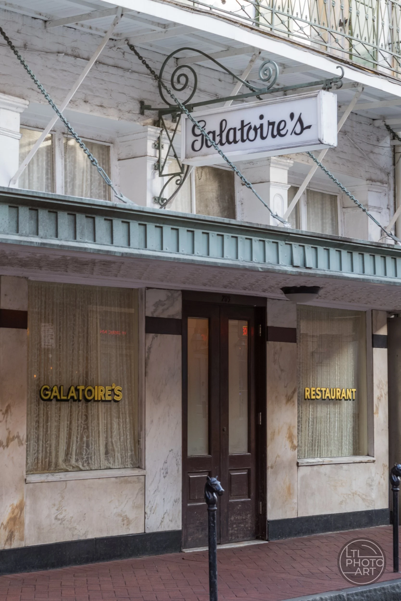 The entrance to Galatoire’s on Bourbon Street in the French Quarter, a New Orleans landmark known for its long-standing Friday lunch tradition.