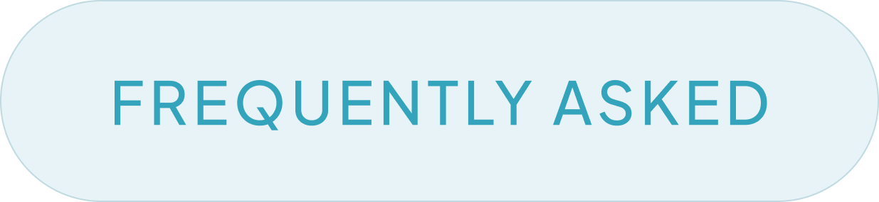 An infographic with a light blue background and a speech bubble shape containing the text 'FREQUENTLY ASKED' in blue uppercase letters.