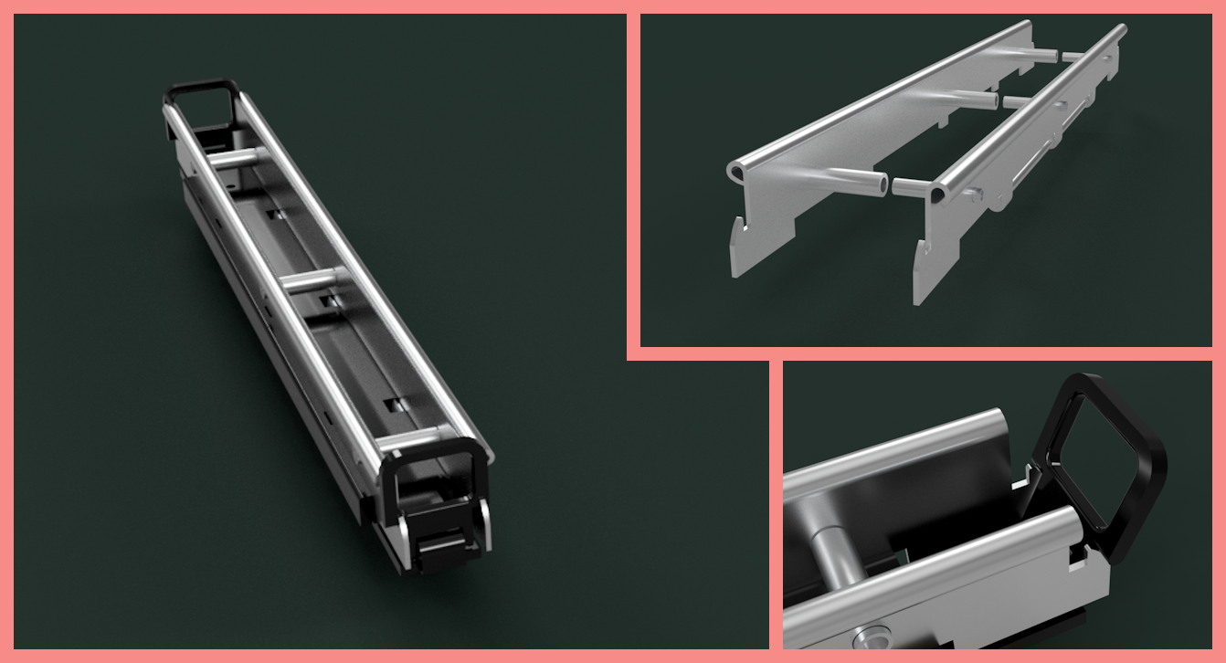 Realistic digital renders of the (current) final version of the Volio binding device.