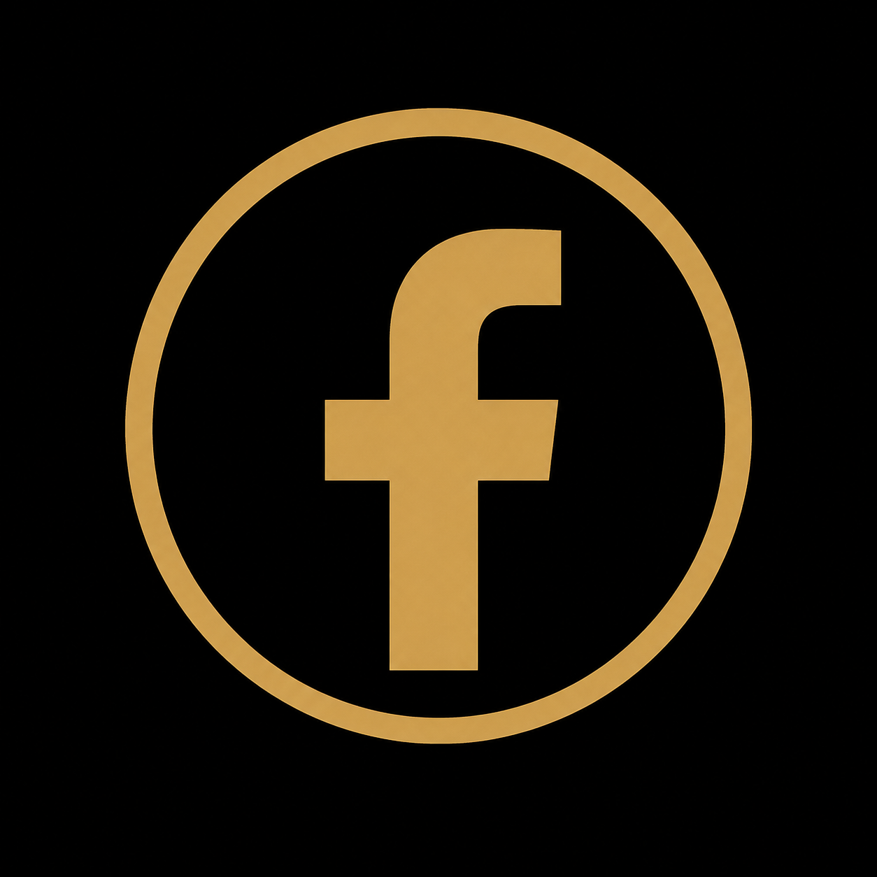 Gold Facebook logo on a black background