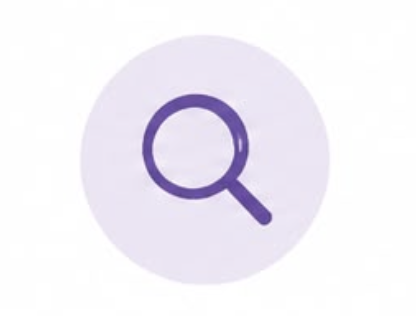Magnifying glass icon in purple on a light purple circular background