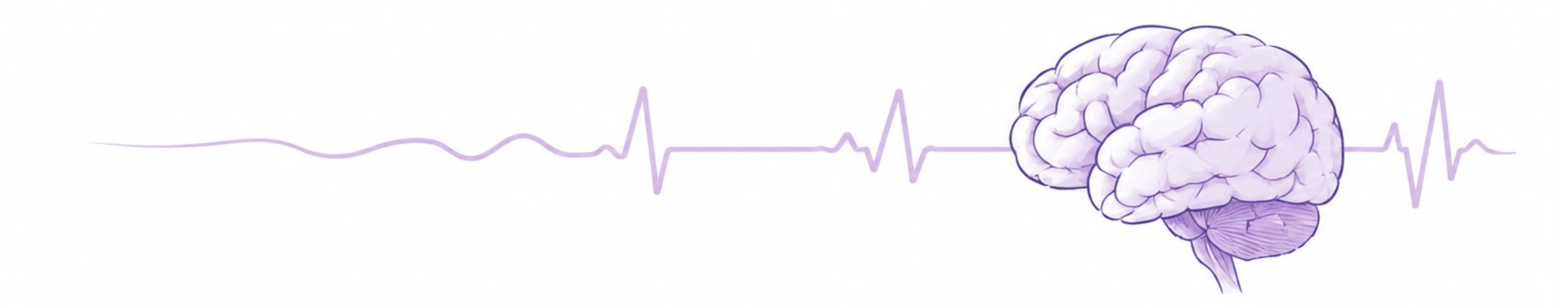 Illustration of a human brain connected to an electrocardiogram line, symbolizing the connection between the brain and heart activity.