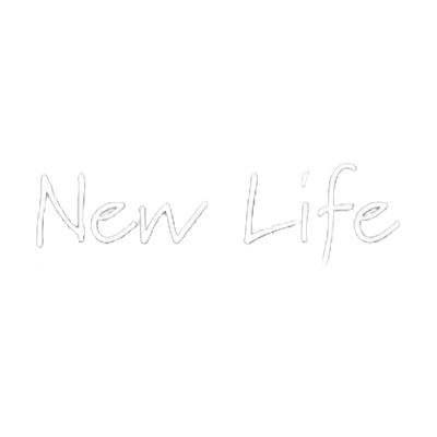 Black background with white handwritten text that says 'New Life'.