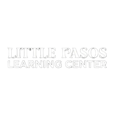 Logo for Little Pasos Learning Center with white text on a black background.