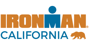 Ironman California logo with orange and blue text and a bear silhouette.