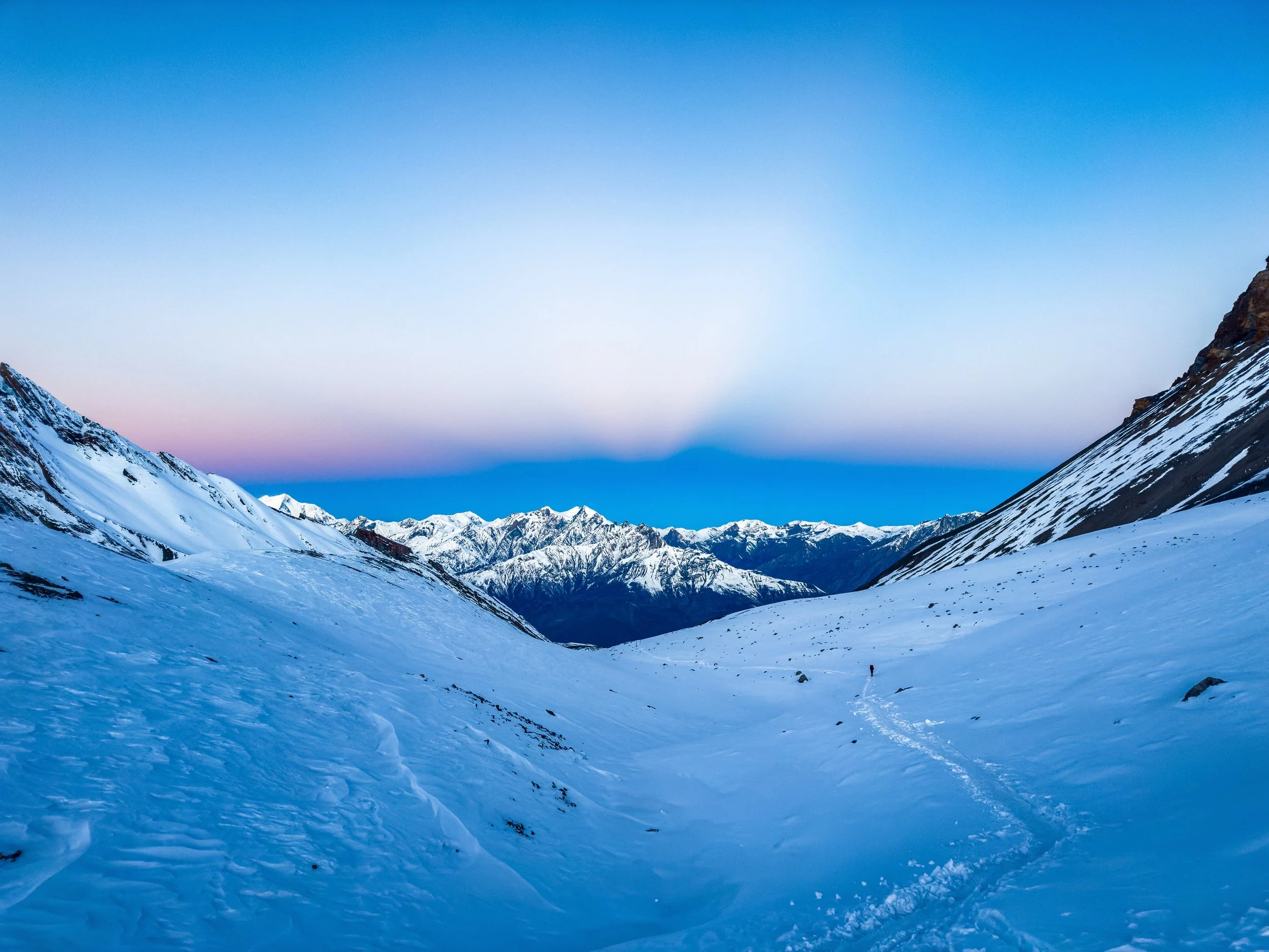 View of Dhaulagiri mountain range from Thorong La enroute Annapurna Circuit Trek, Spring 2026