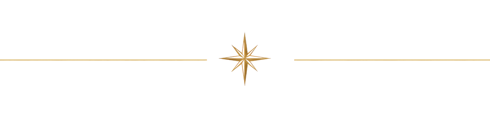 Decorative star with eight points and two horizontal lines extending outward.