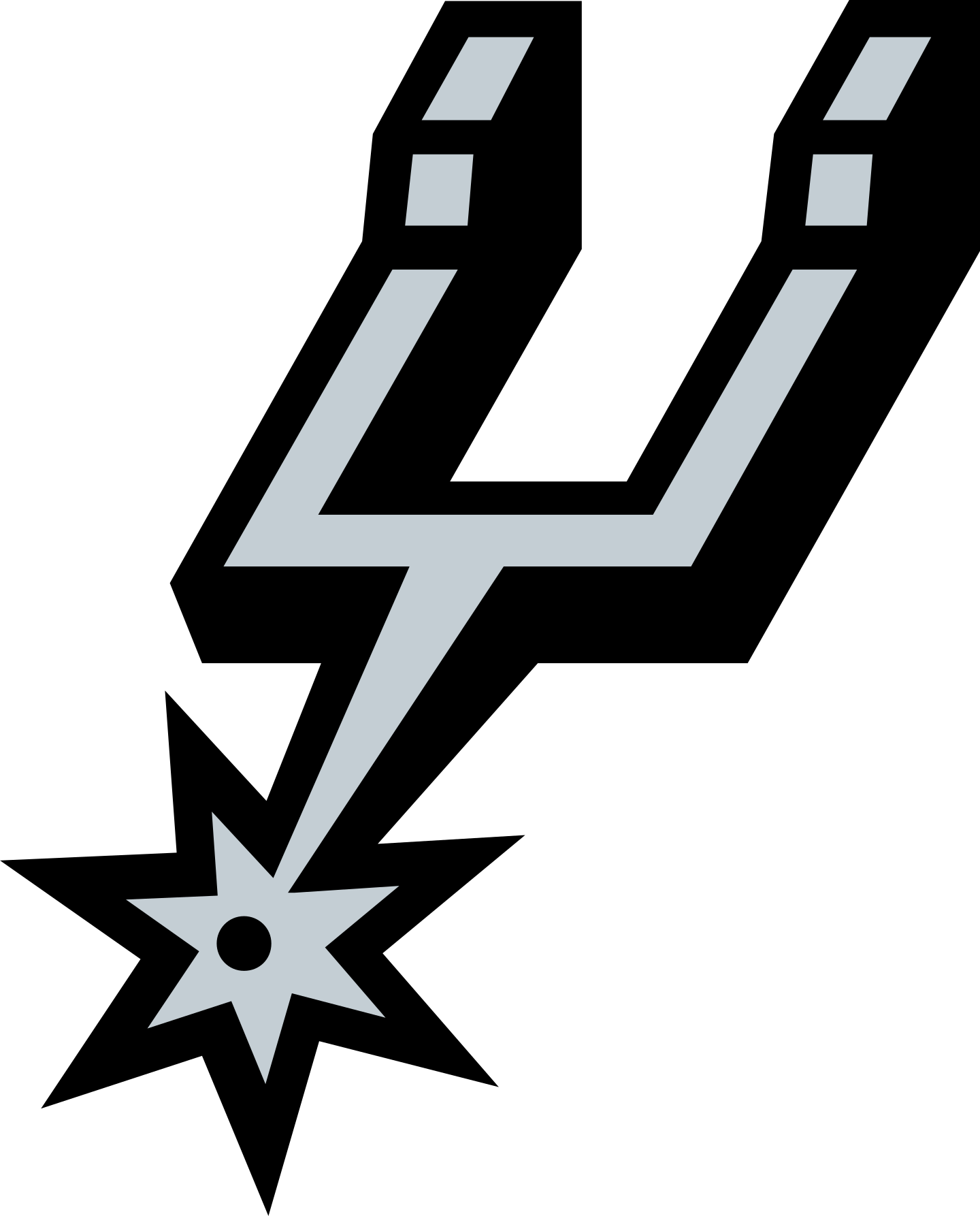A stylized medal with a star shape and circular center, attached to a ribbon with parallel stripes, depicted in gray on a black background.
