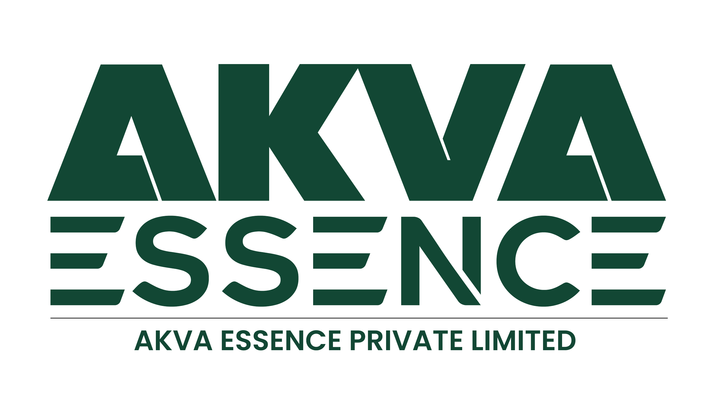 Logo for Akva Essence Private Limited with bold green text and a black background.