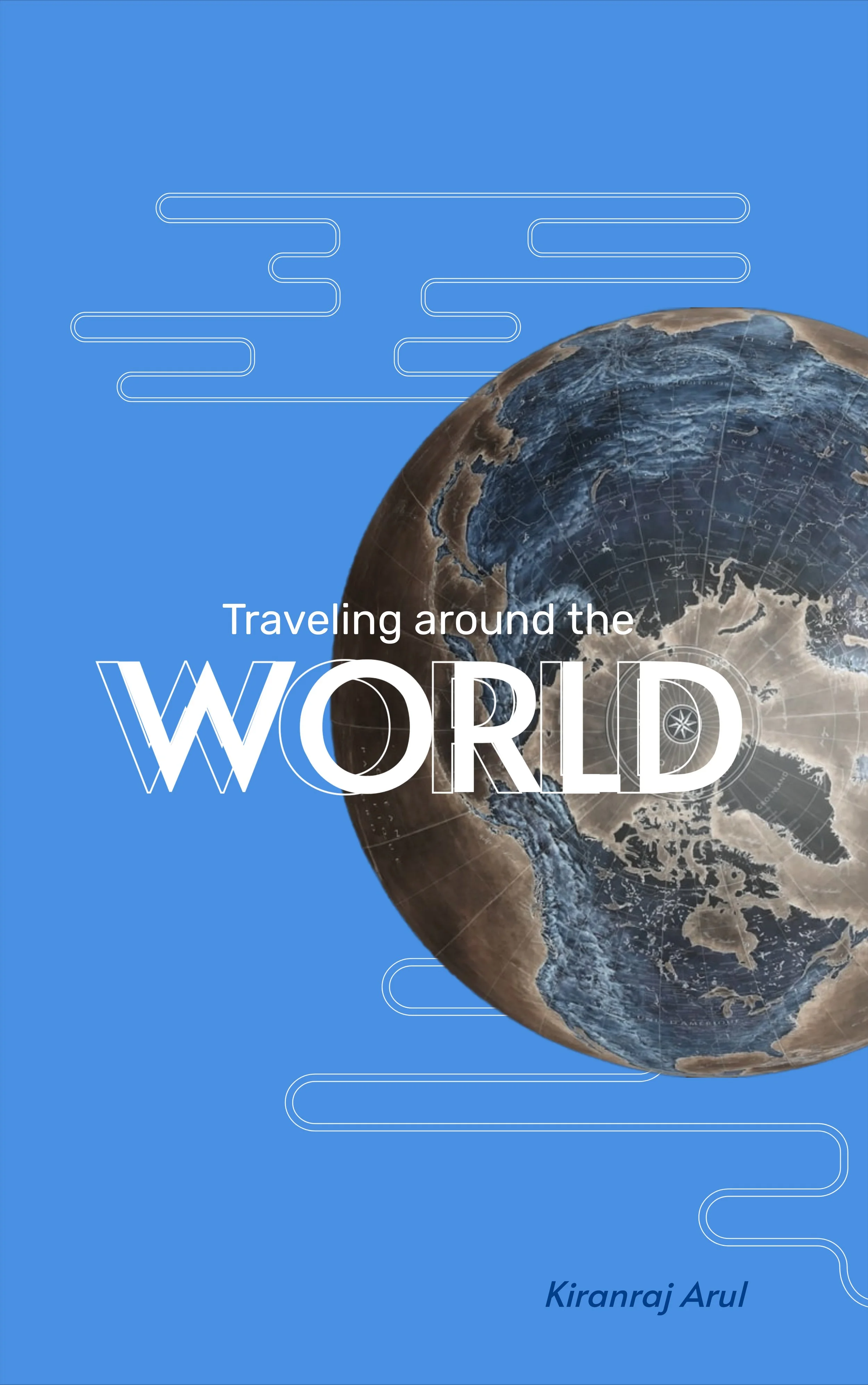 Book cover titled "Traveling around the WORLD" with an image of Earth showing Asia and Australia on a blue background.