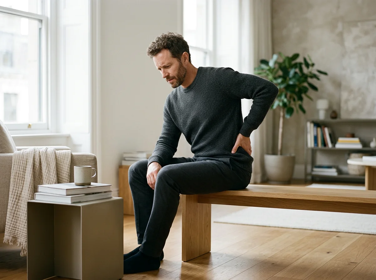 Image of a person supporting their back who is experiencing sciatica.