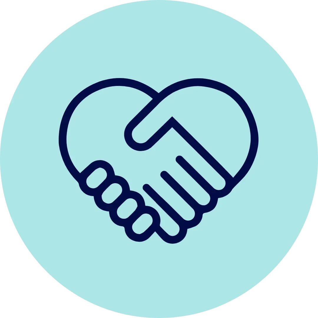 Icon of two hands holding and forming a heart shape.