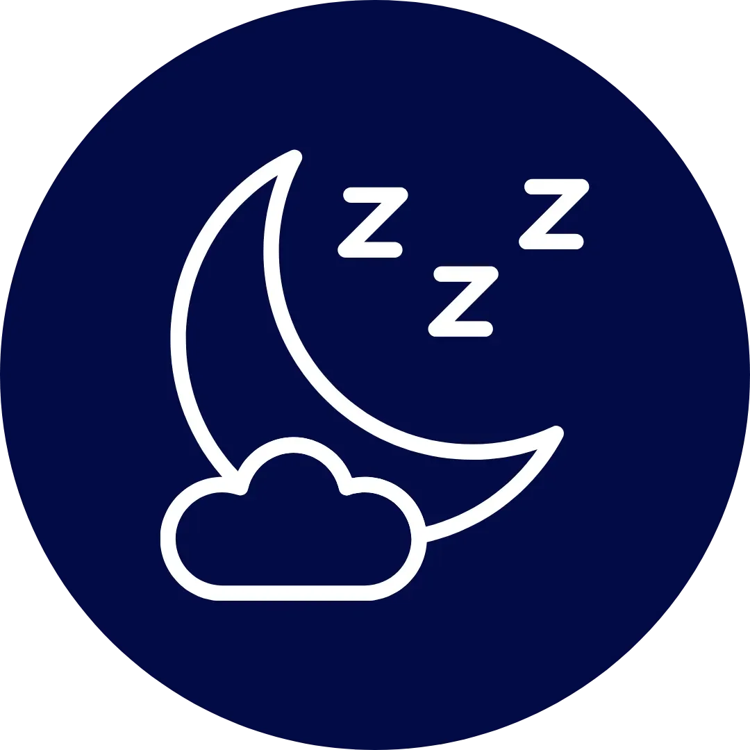 Icon of the moon and the letter 'z' to represent good sleep.