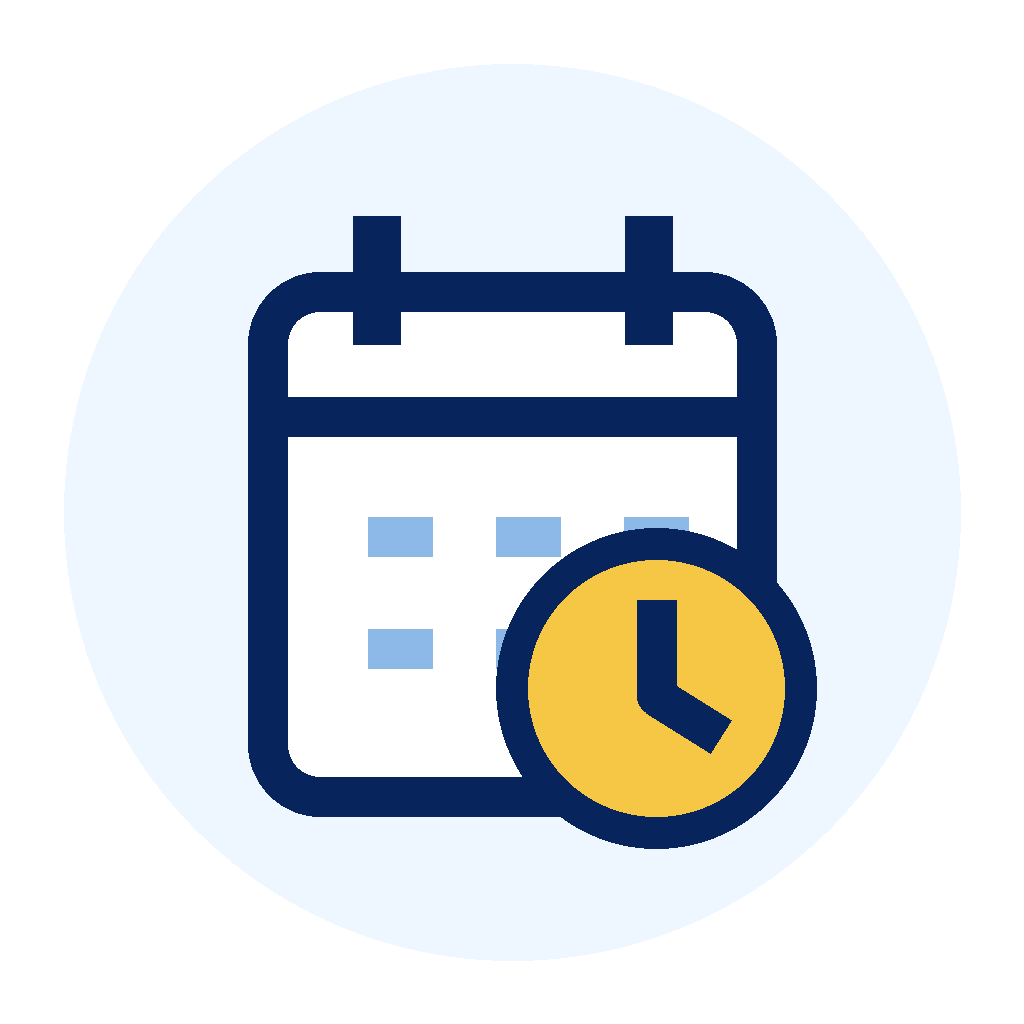 Calendar icon with a clock overlay, symbolizing scheduling or time management.