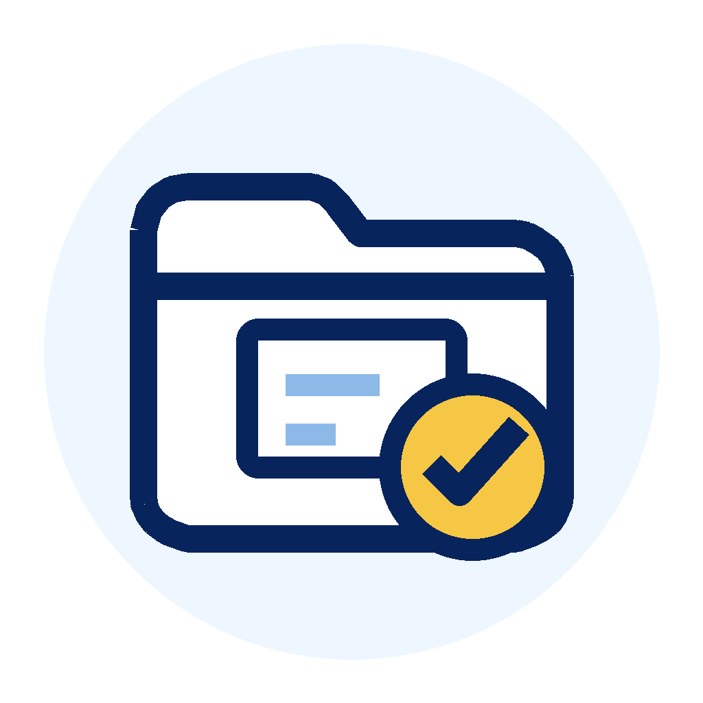 Icon of a folder with a checkmark badge, representing verified or approved files.