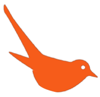 Orange bird silhouette facing right, with a long tail and a pointed beak