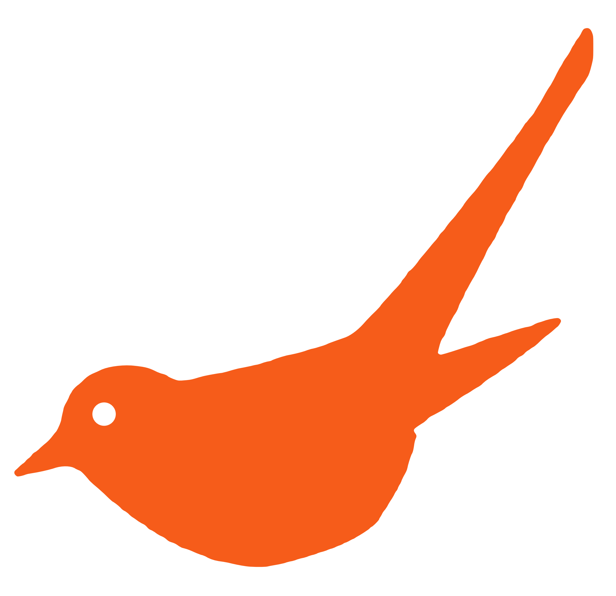 An orange stylized hand with extended fingers on a black background.