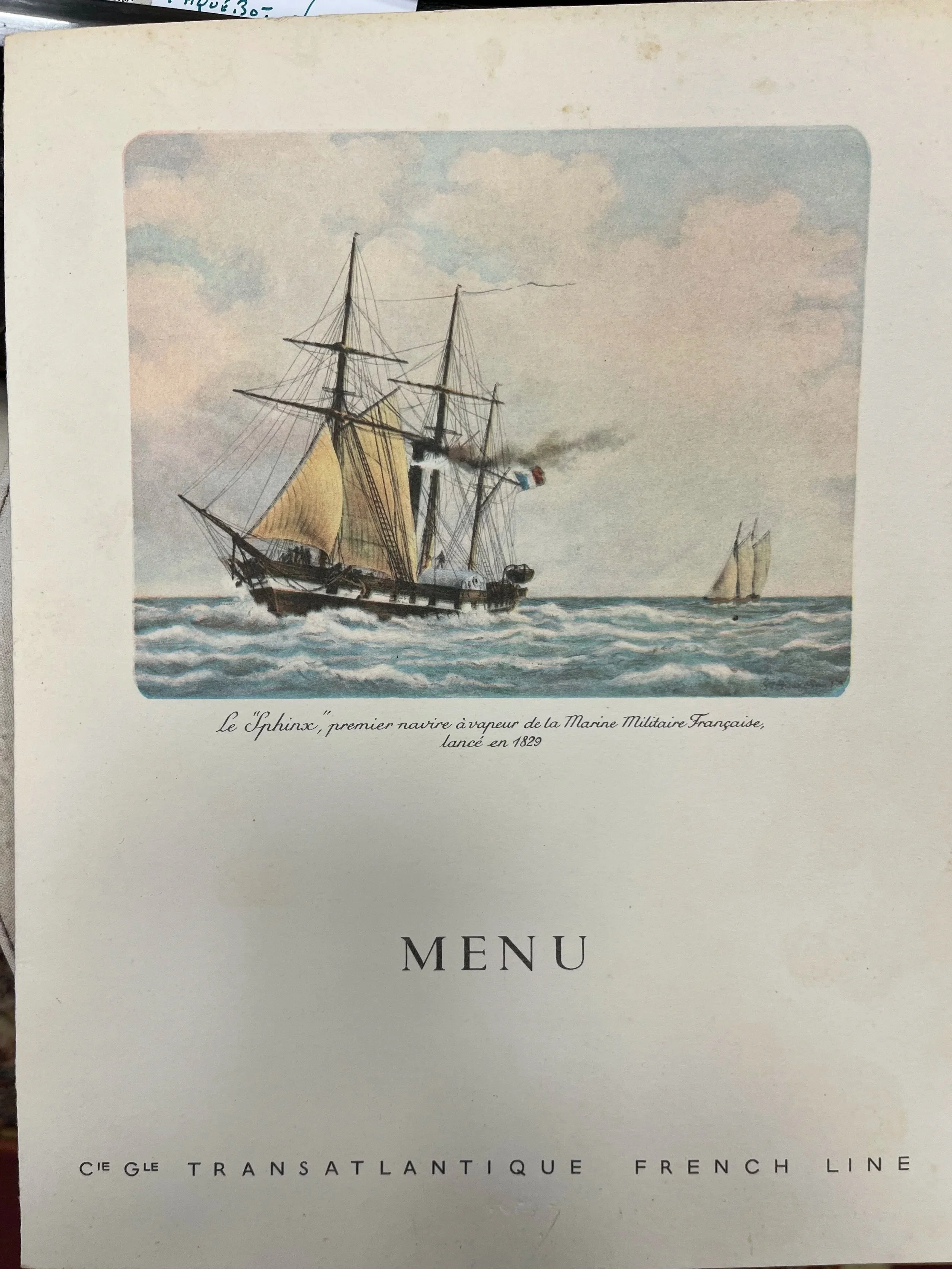 Menu paquebot France - 1970