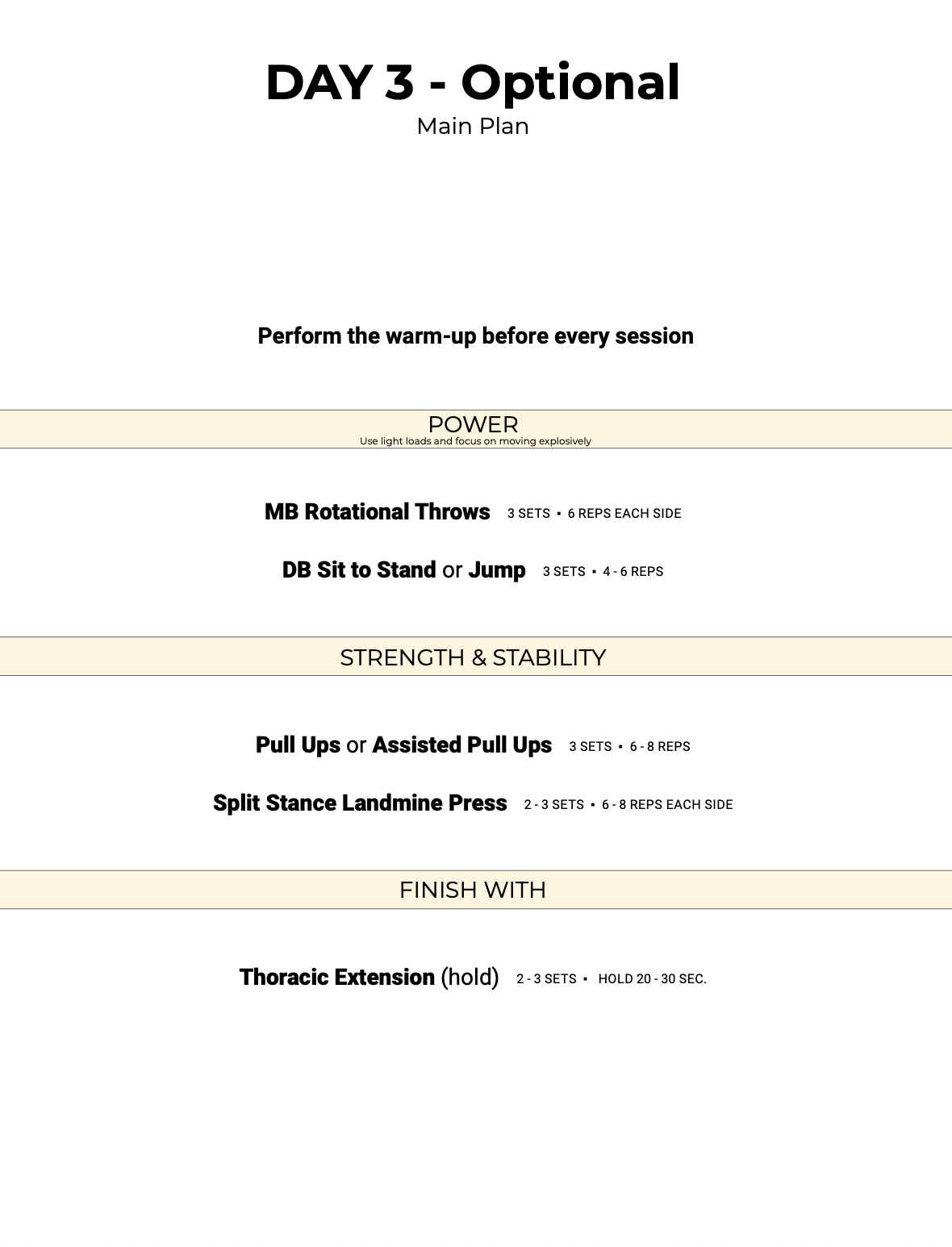 Example of a weekly training schedule from The Surfer's Back Program