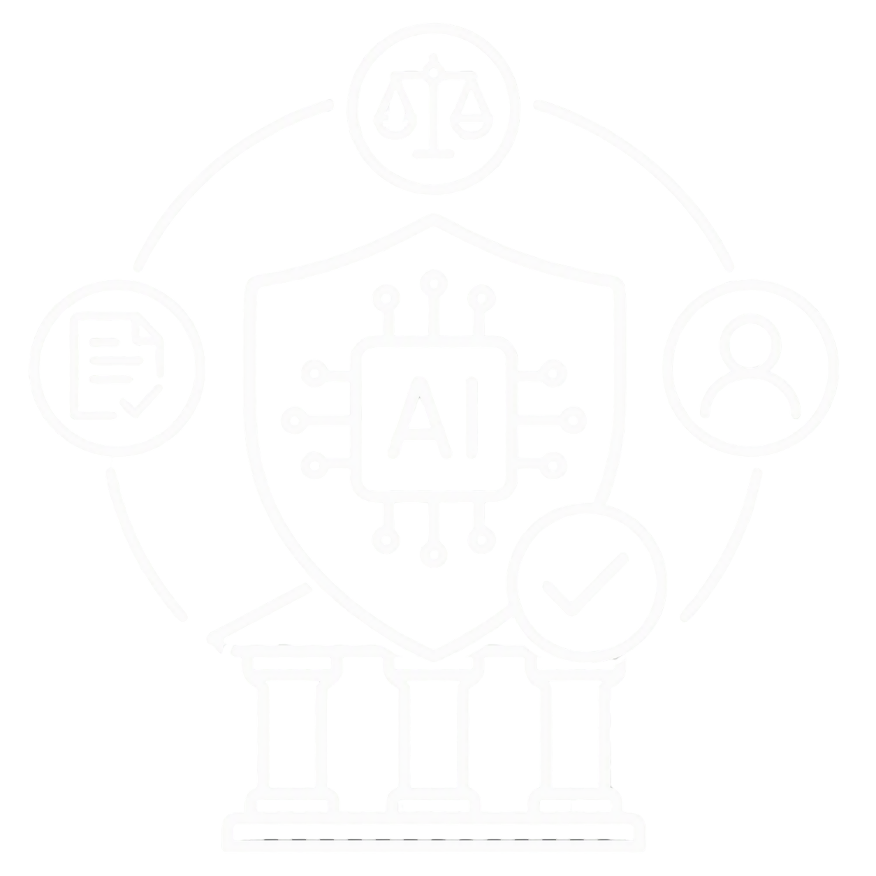 Pillars with AI shield above