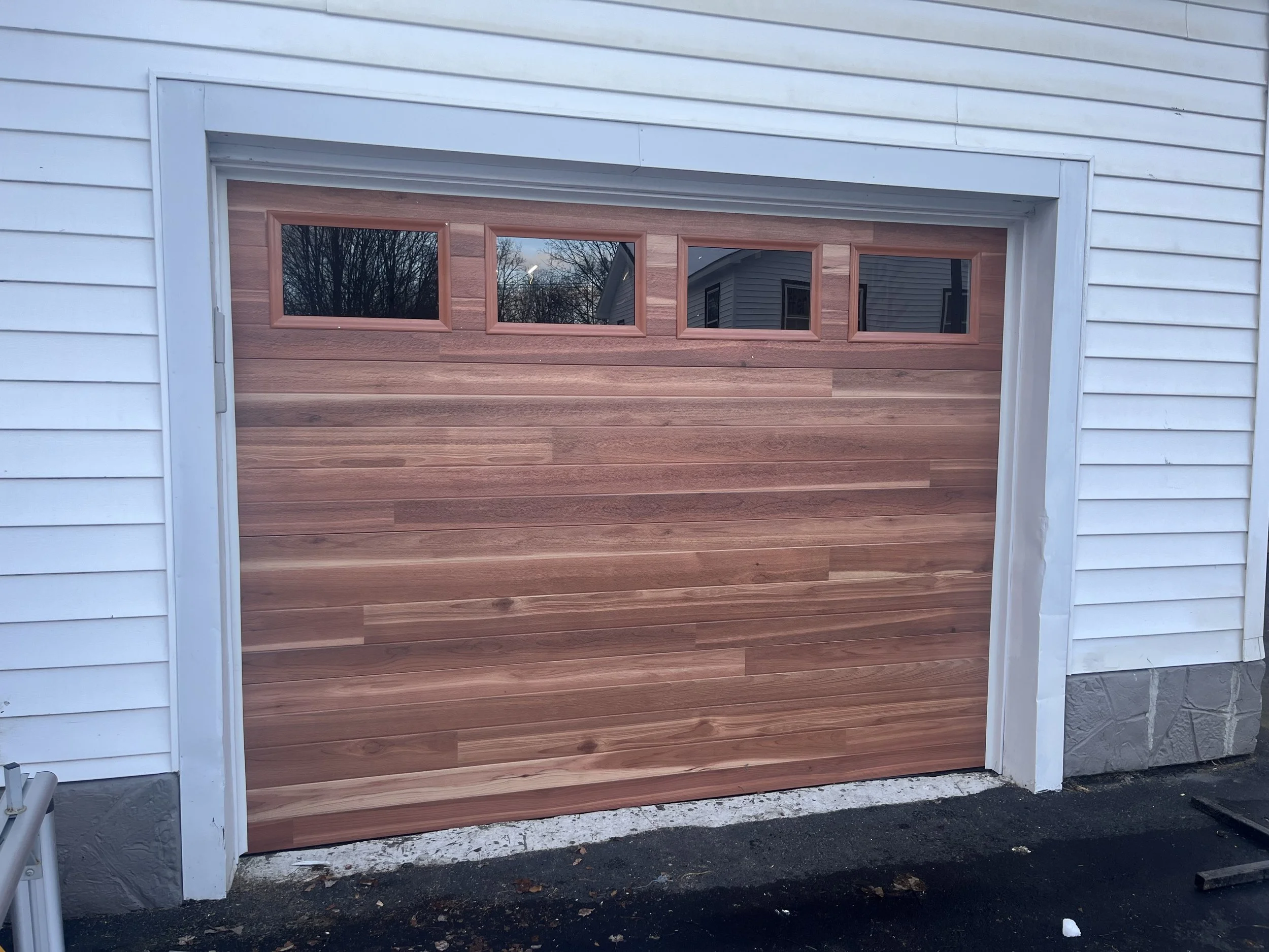 New garage door installation - modern style door - Amarr Northwoods Cedar