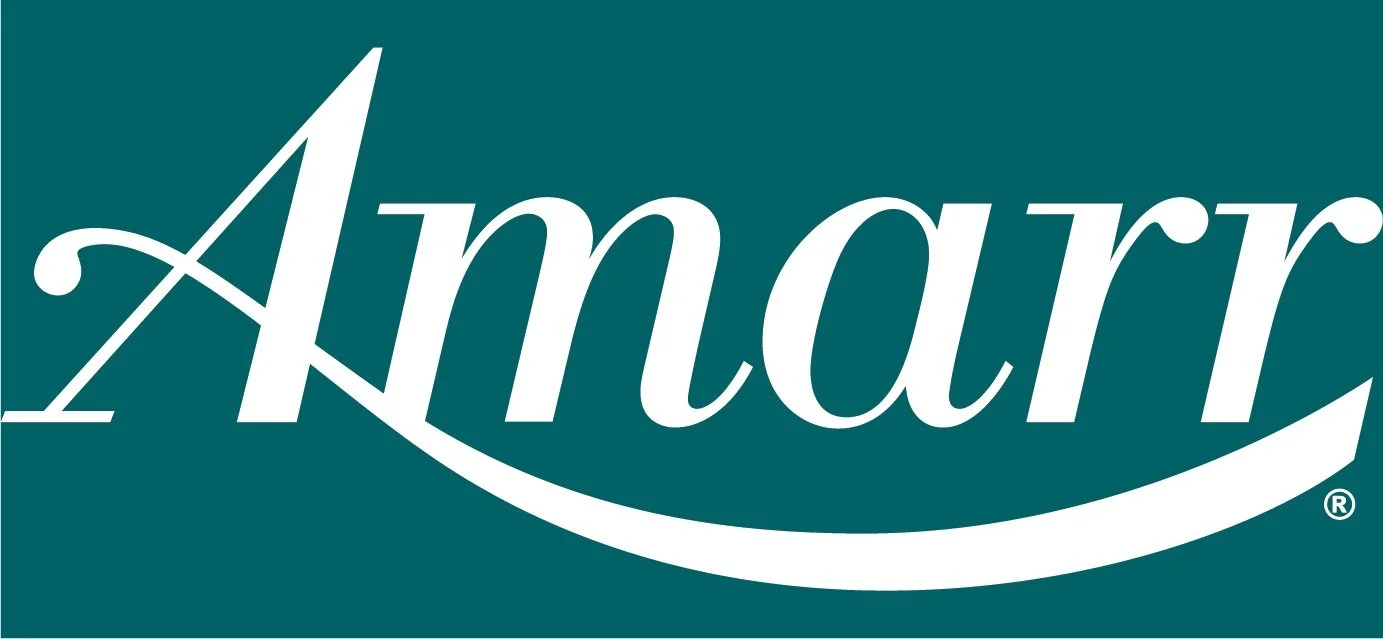 Brand logo with for Amarr Garage Doors with the word 'Amarr' in white cursive text on a green background.