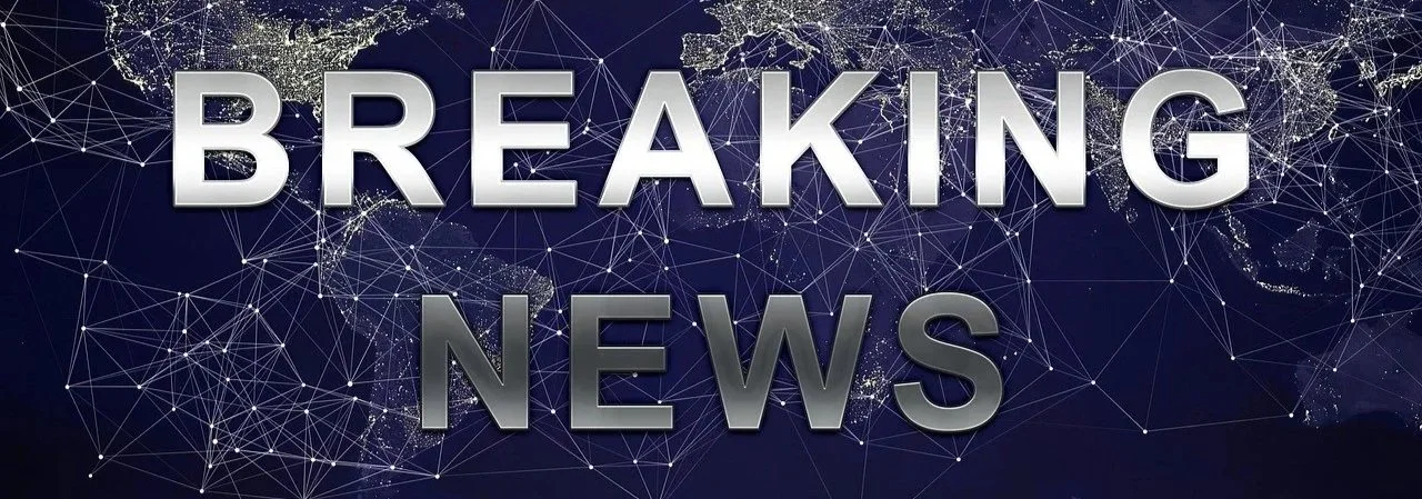Breaking news graphic with a world map in the background connected by digital lines and points, and the words 'Breaking News' in bold, metallic font.