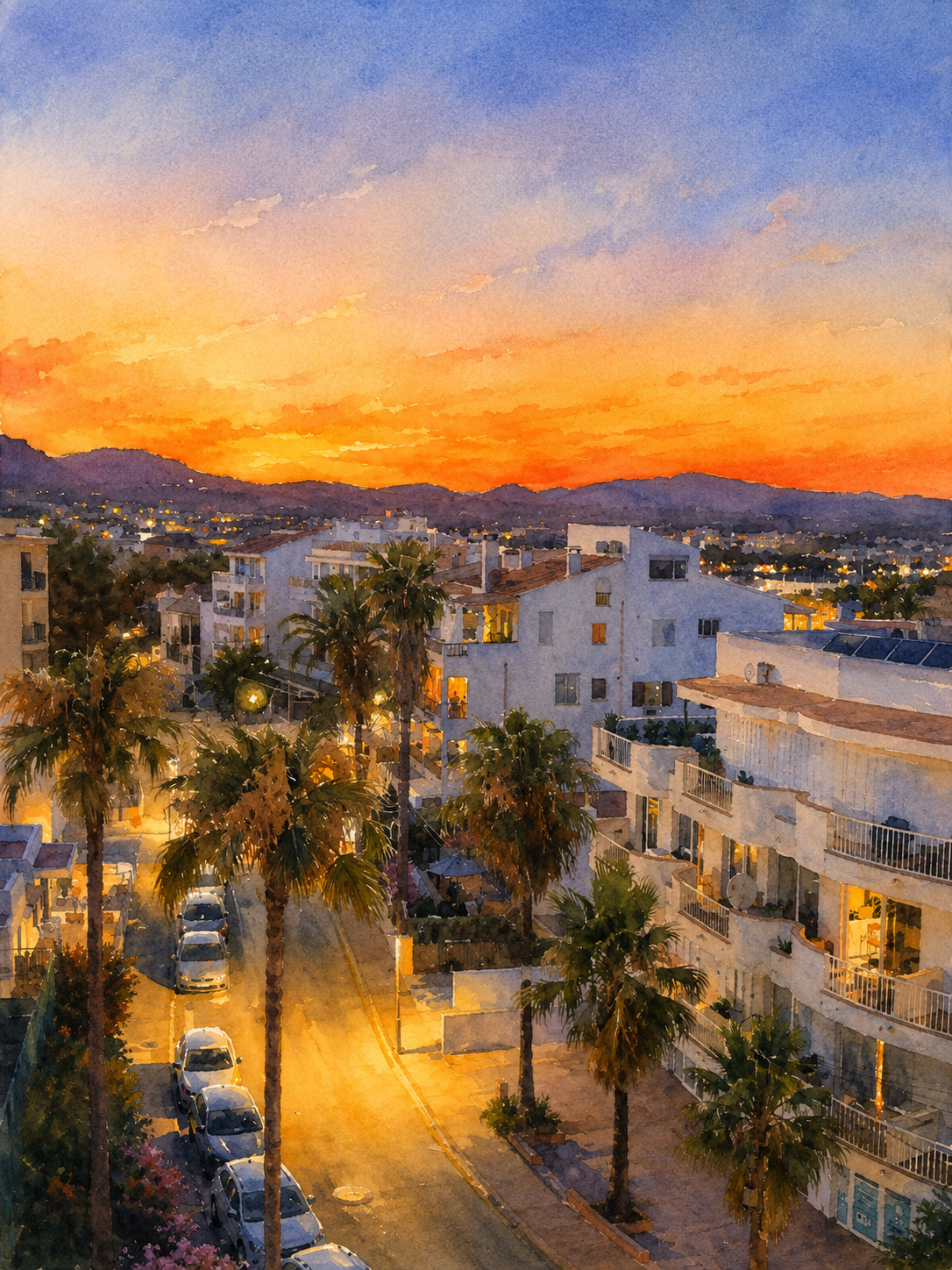 Sunset over the town