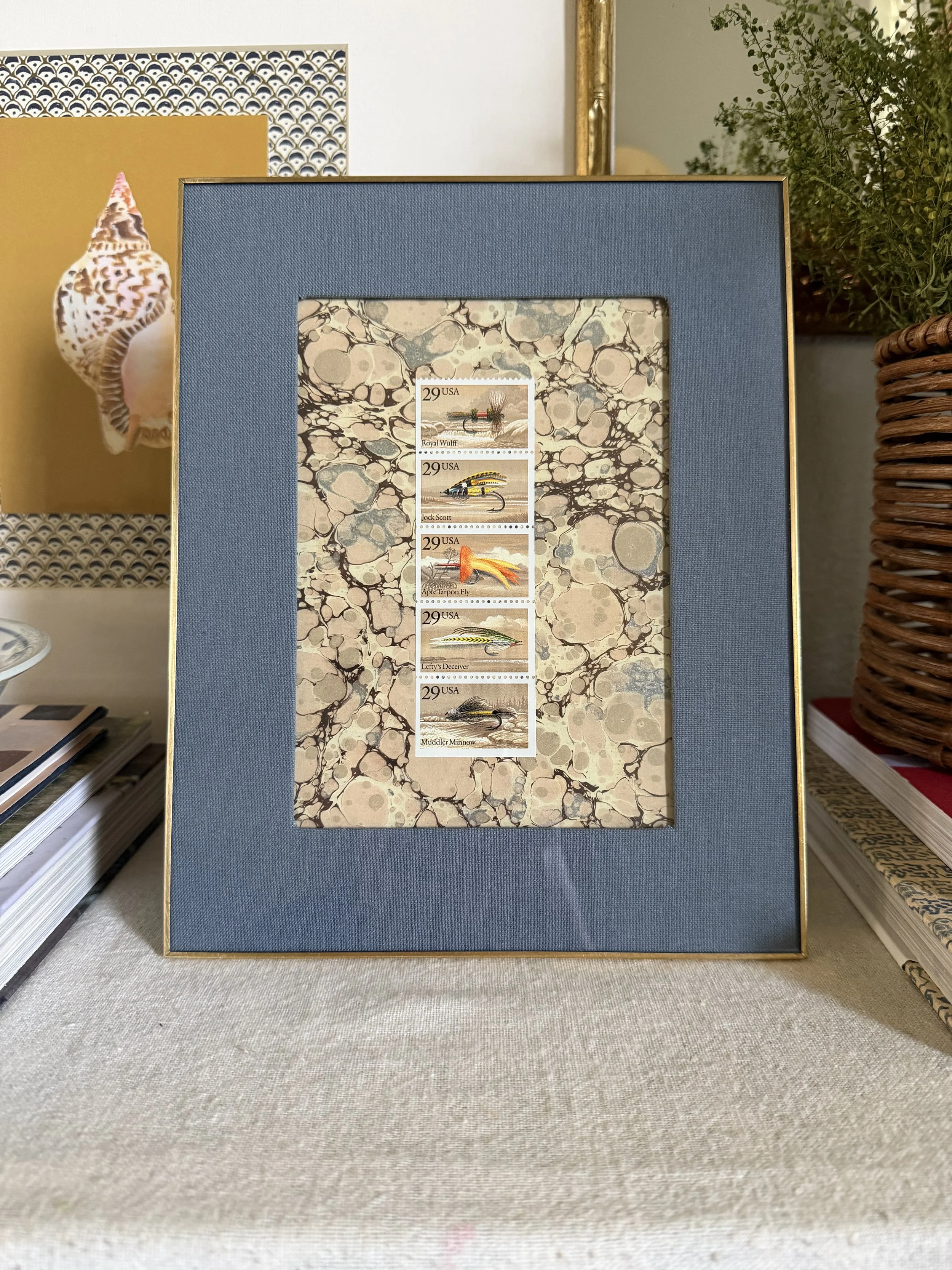 Framed Vintage Fly Fishing Stamps