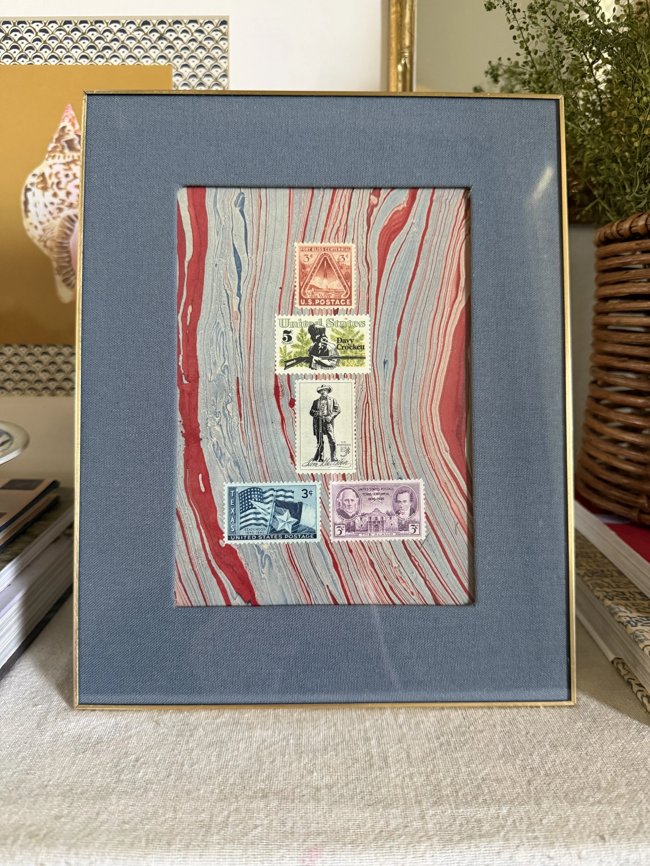 Framed Vintage Texas History Stamps
