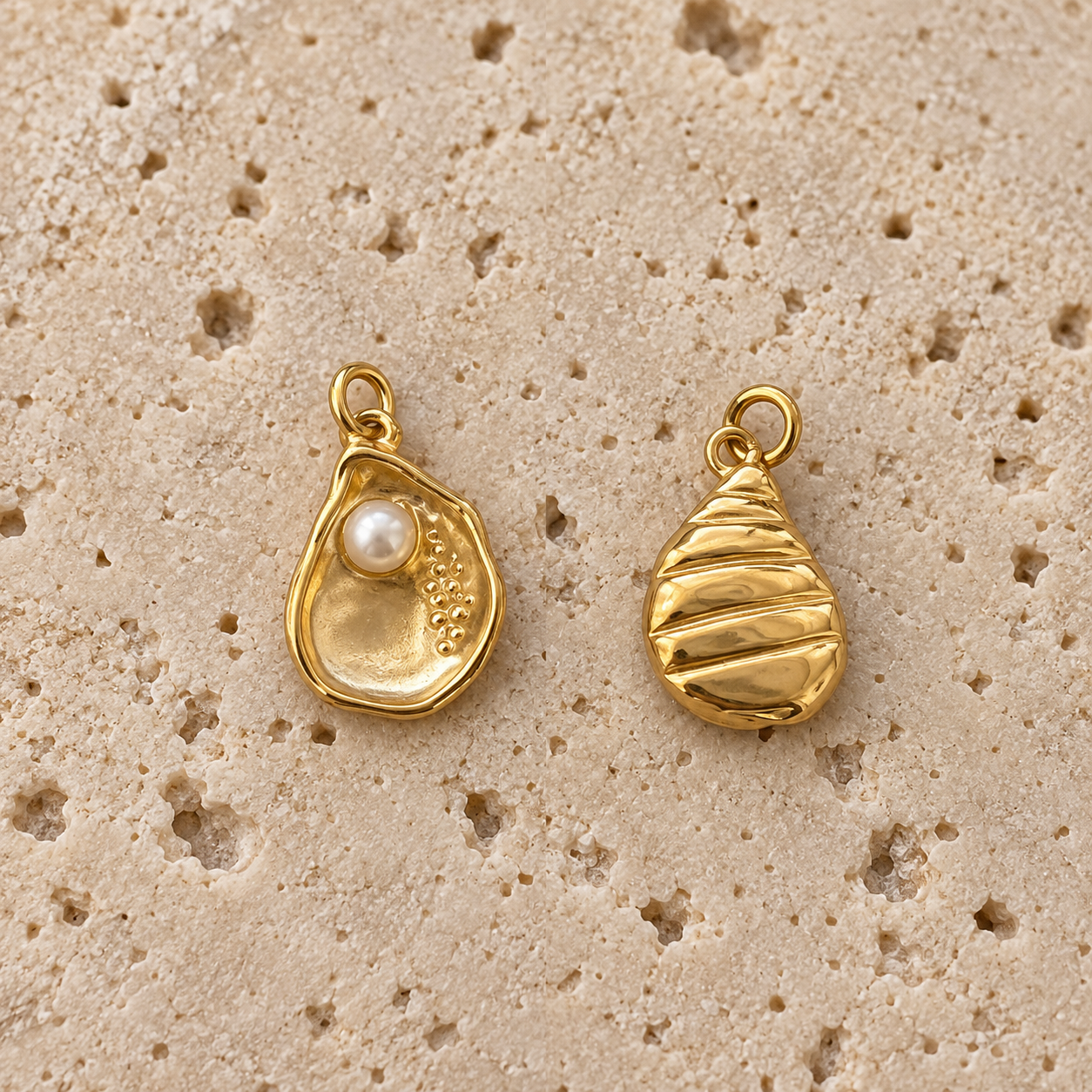 Gold Shell with Pearl Charm