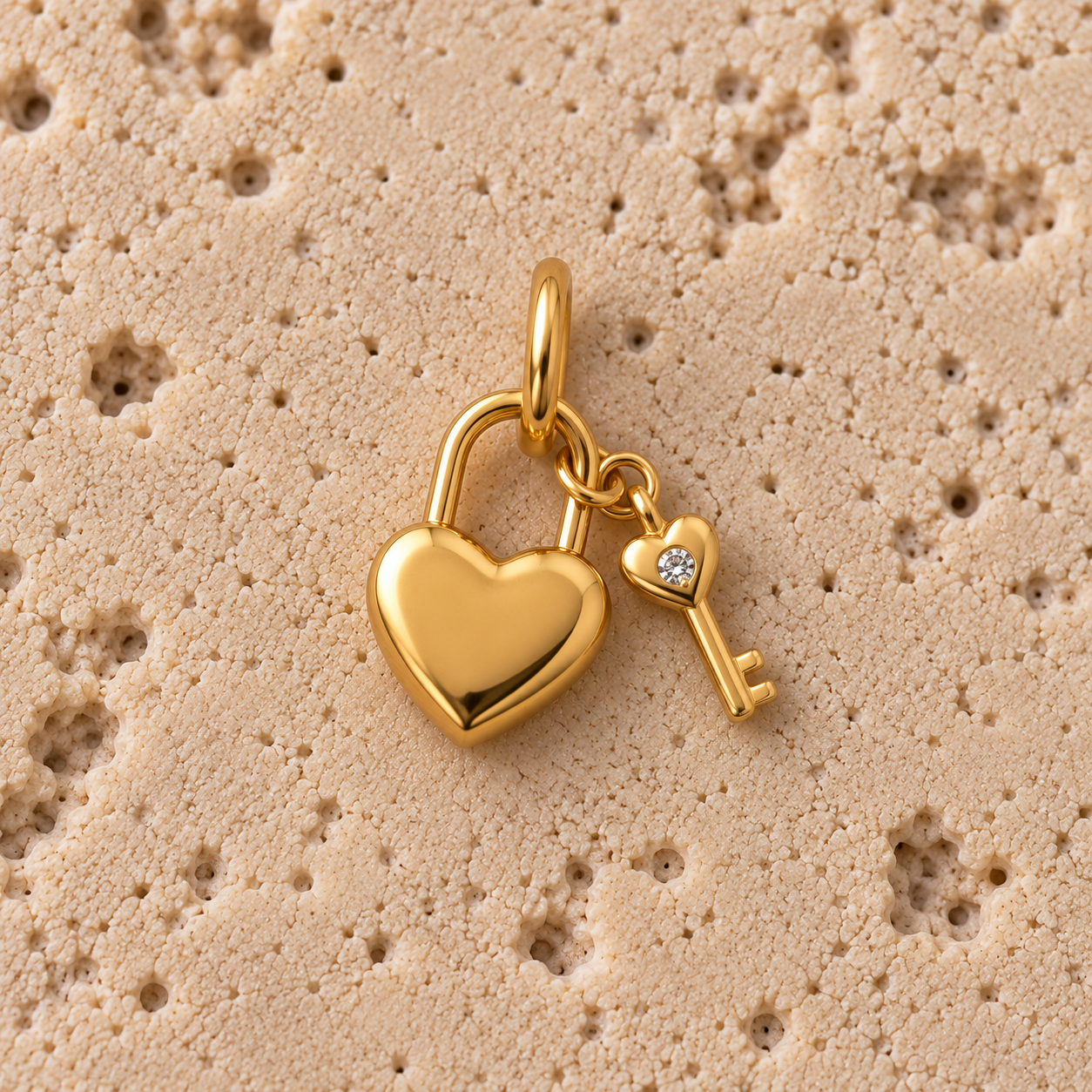 Gold Heart Lock & Key Charm