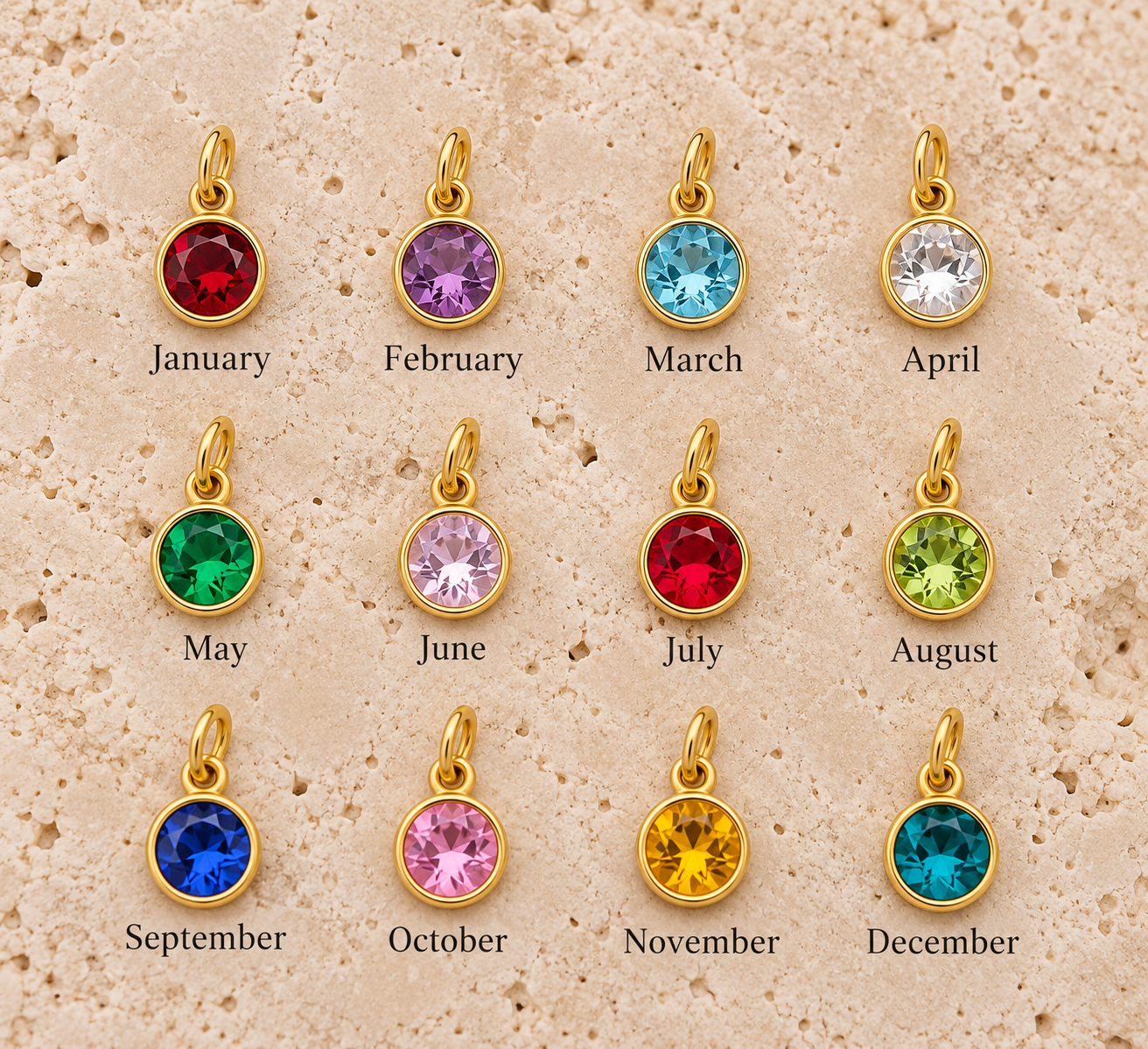 Birthstone Charms-18K Gold PVD Stainless Steel