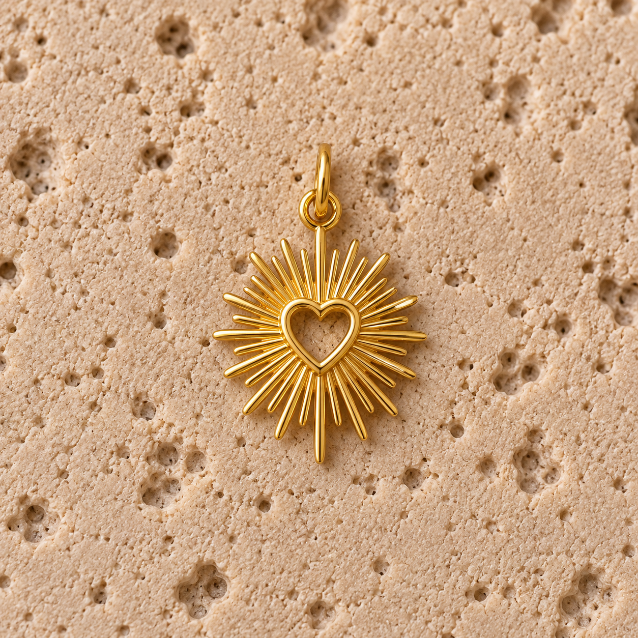 Gold Sunburst Heart Charm