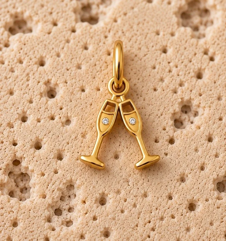 Gold Champagne "Cheers" Toast Charm