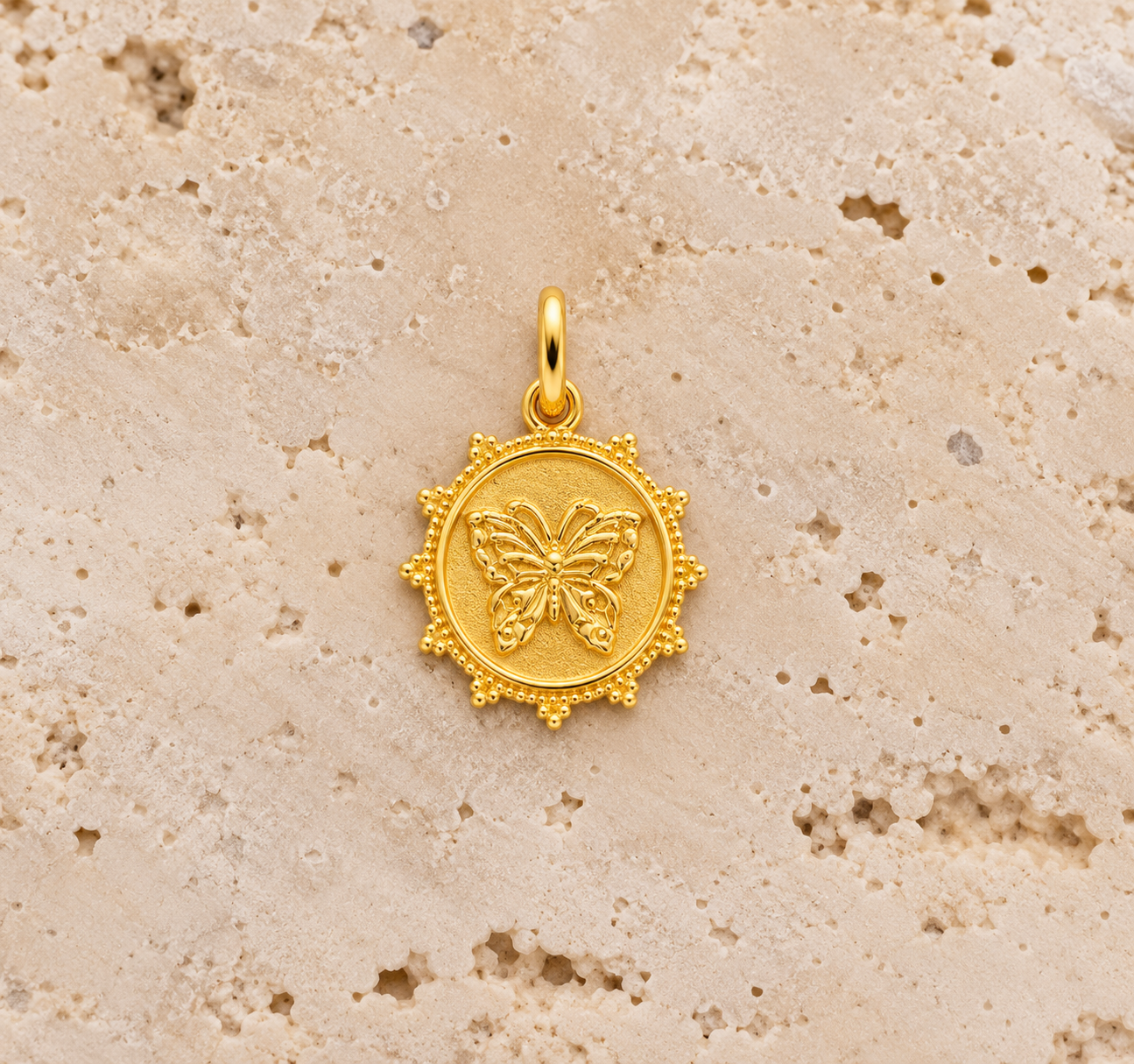 Gold Medallion Butterfly Charm
