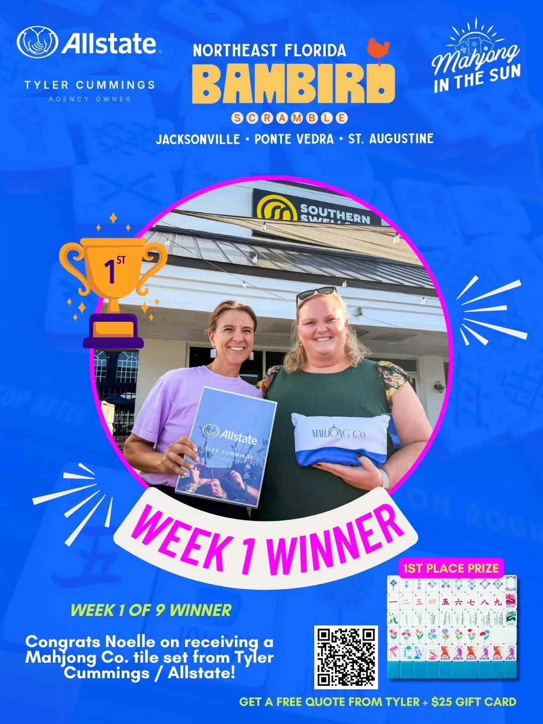 What a fun Week 1 of our @bambirdscramble in Northeast Florida! 139 players and an impressive leaderboard. 

Congrats to @noelleprkr on taking 1st place and winning the @mahjong_co tile set from Tyler Cummings / @allstate. And @kristine_s29 for winni