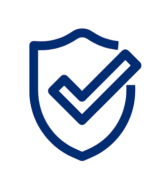 Blue shield with a checkmark in the center.