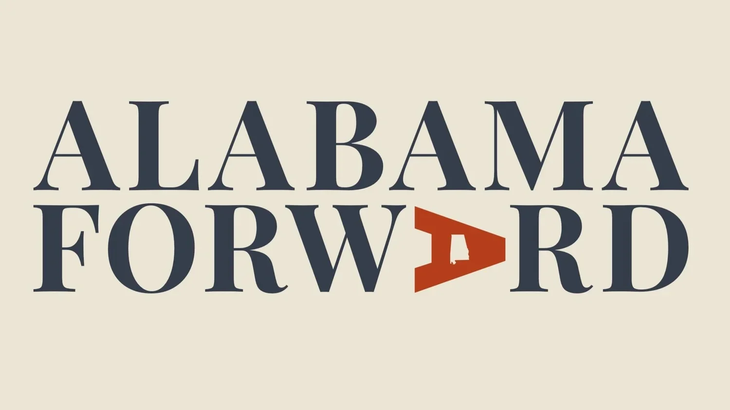 Text reading 'Alabama Forward' with an arrow symbol replacing the letter 'A' in 'Forward'.