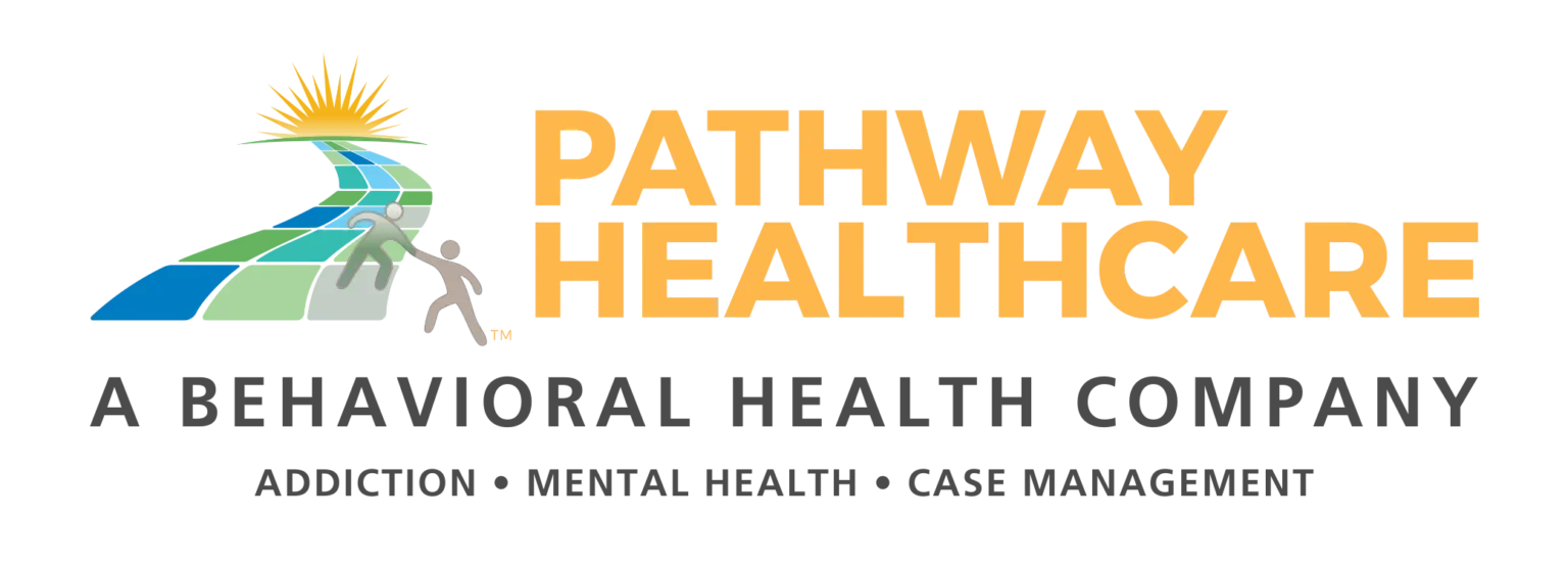 Pathway Healthcare logo featuring a colorful pathway leading to a sunrise, with a person helping another.
