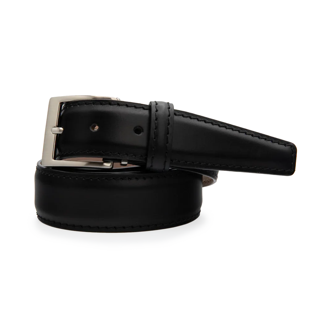 Italian Calf  Belt - Black w/ Black Stitching